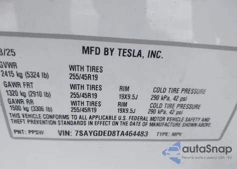 2026 Tesla Model Y Long Range Dual Motor All-Wheel Drive from USA, damaged, VIN 7SAYGDED8TA464483